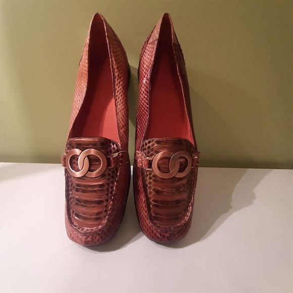 BELLINI "Barcelona " genuine snakeskin Copper/Brown loafers size 9W - Picture 3 of 15